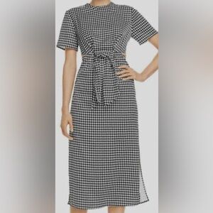 Elegant Black and White Houndstooth dress with tie detail